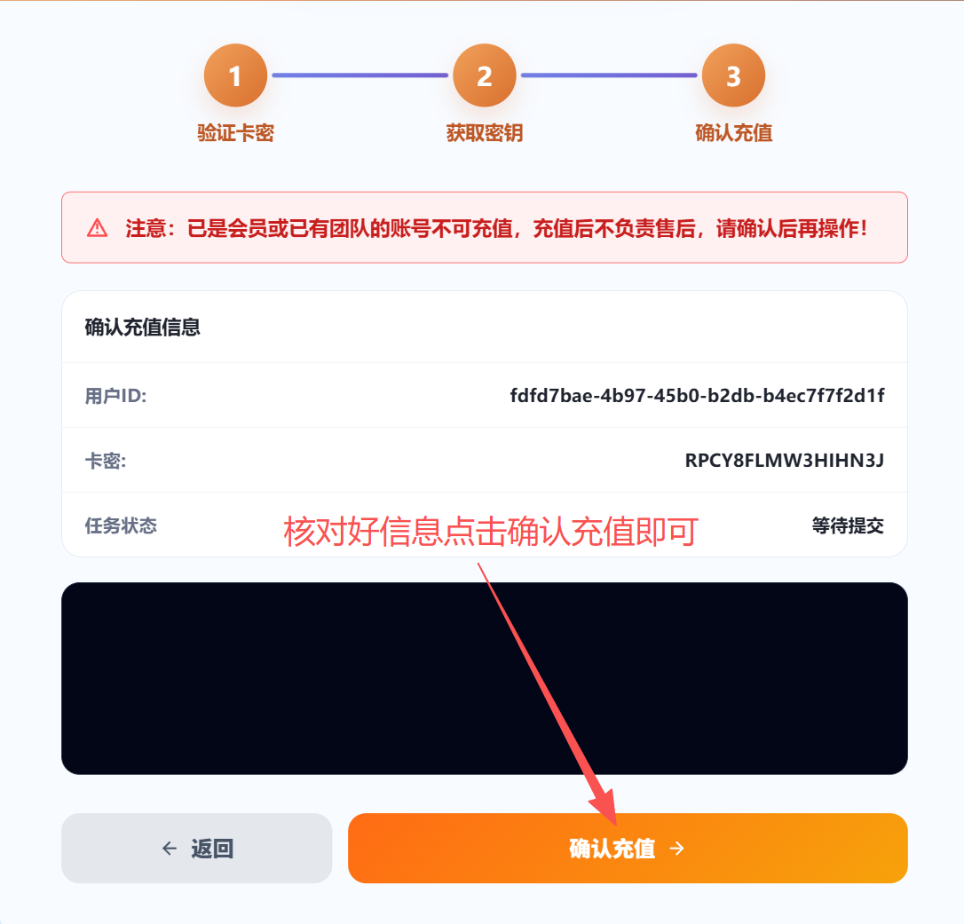 核对 Claude 充值信息并确认充值