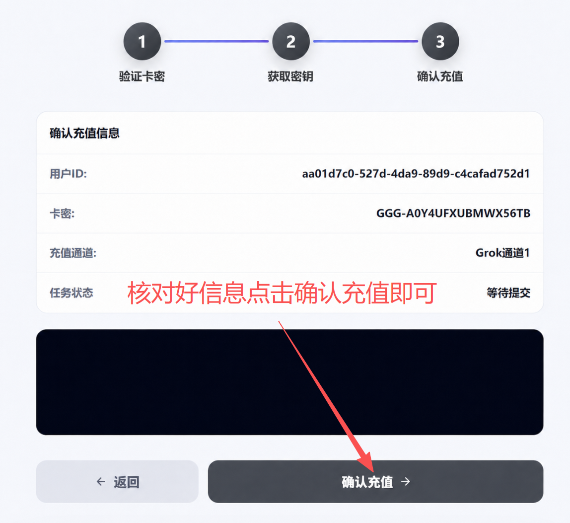 核对 Grok 充值信息并确认充值